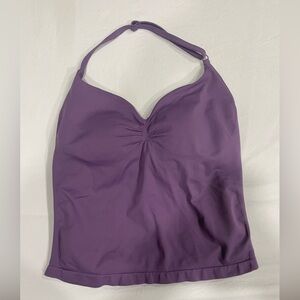 Purple adjustable Halter Top athletic material built in sports bra